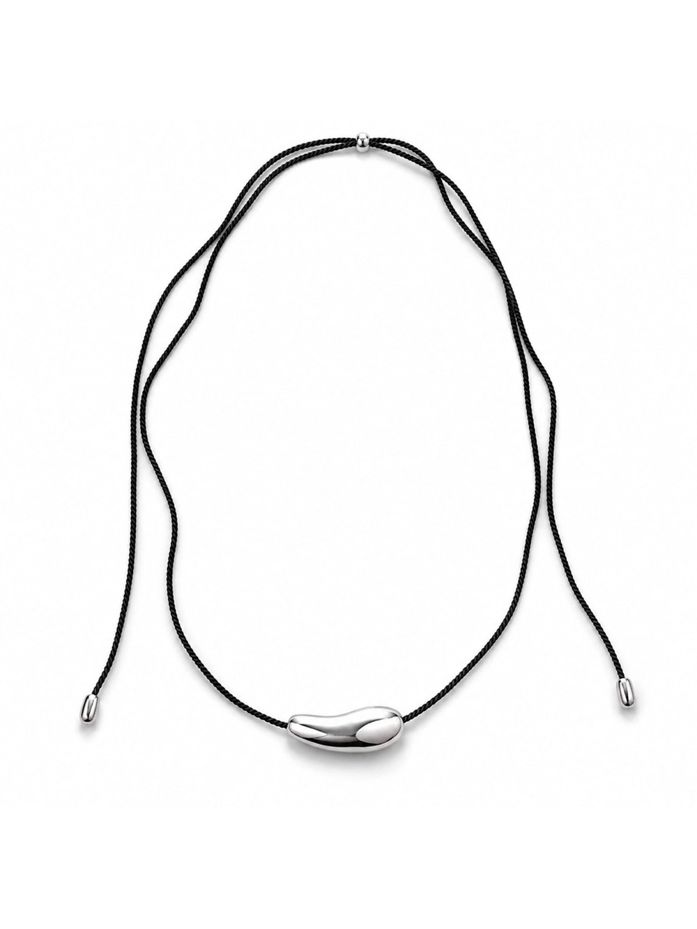 Sterling Silver Bean Pendant Cord Necklace - Black - heavy dipped silver!